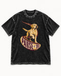 Labrador Retriever Pause at Speed Ribbon Graphic Washed Tee in Black, flat lay product photo