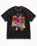 Boston Terrier Never Neutral Fashion Collage Graphic Washed Tee in Black, flat lay product photo