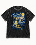 Frenchie Sleeping Town Loud Sky Graphic Washed Tee in Black, flat lay product photo