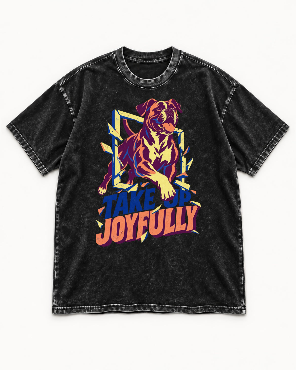 Take Up Joyfully Boxer Breakthrough Graphic Washed Tee in Black, flat lay product photo