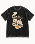 Frenchie Treat Economy Sit Wait Paid Receipt Graphic Washed Tee in Black, flat lay product photo