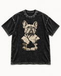 Frenchie Fractured Stone Bust Graphic Washed Tee in Black, flat lay product photo