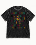 Pitbull Steady Is a Superpower Alphabet Graphic Washed Tee in Black, flat lay product photo