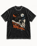 Husky Duel Cancelled for Howling Masked Rider Graphic Washed Tee in Black, flat lay product photo