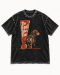Dachshund The End Takes Time Exclamation Mark Graphic Washed Tee in Black, flat lay product photo