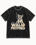 Frenchie Walk Postponed Leash Graphic Washed Tee in Black, flat lay product photo