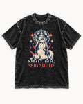 Shih Tzu Small Dog Big Night Disco Graphic Washed Tee in Black, flat lay product photo