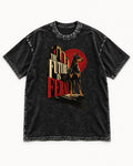 Doberman The Future Is Feral Art Deco Graphic Washed Tee in Black, flat lay product photo