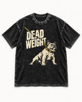 Frenchie Dead Weight Leash Graphic Washed Tee in Black, flat lay product photo