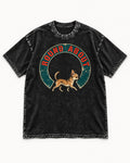 Round About Chihuahua Emblem Graphic Washed Tee in Black, flat lay product photo