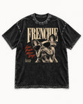 Frenchie Less People More Dogs Sunglasses Graphic Washed Tee in Black, flat lay product photo