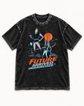 Pug Future Arrived Underdressed Space Hero Graphic Washed Tee in Black, flat lay product photo