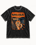 Pomeranian Monday Found Me Scream Parody Graphic Washed Tee in Black, flat lay product photo