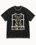 First Notice Window German Shepherd Dog Graphic Washed Tee in Black, flat lay product photo