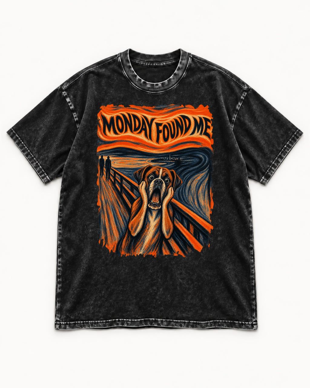 Monday Found Me Scream Boxer Washed Tee in Black, flat lay product photo