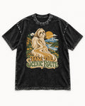 Shih Tzu Take the Scenic Route Mountain Vista Graphic Washed Tee in Black, flat lay product photo
