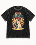 Shih Tzu Main Character Energy Art Deco Graphic Washed Tee in Black, flat lay product photo