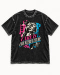 Pitbull Care Is Counterculture Neon Collage Portrait Graphic Washed Tee in Black, flat lay product photo