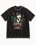 Husky Formal Chaos Only Art Deco Portrait Graphic Washed Tee in Black, flat lay product photo