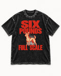 Chihuahua Six Pounds Full Scale Typographic Graphic Washed Tee in Black, flat lay product photo