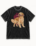 Second Look First Golden Retriever Washed Tee in Black, flat lay product photo