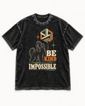 Shih Tzu Be Kind and Impossible Geometric Cube Graphic Washed Tee in Black, flat lay product photo