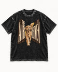 The Air Between Dimensional Golden Retriever Graphic Washed Tee in Black, flat lay product photo