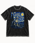 Pitbull Night Shift Orbital Division Starry Night Graphic Washed Tee in Black, flat lay product photo