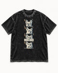 Frenchie Mood Index Four-Panel Strip Graphic Washed Tee in Black, flat lay product photo