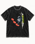 Pug Be Right Back Torn Portal Graphic Washed Tee in Black, flat lay product photo