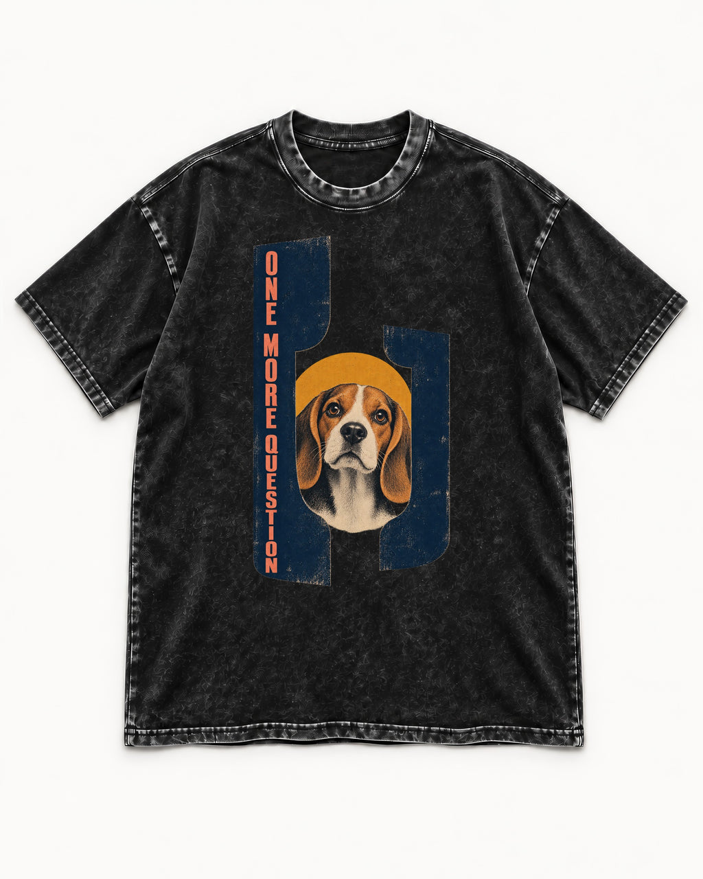 One More Question Beagle Modernist Washed Tee in Black, flat lay product photo