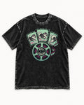 Pomeranian Roll Camera Film Reel Graphic Washed Tee in Black, flat lay product photo