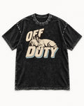 Frenchie Off Duty Sleeping Type Graphic Washed Tee in Black, flat lay product photo
