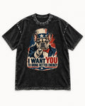 Frenchie I Want You to Bring Better Energy Recruitment Poster Graphic Washed Tee in Black, flat lay product photo