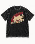 Pug Catch the Turn Track Graphic Washed Tee in Black, flat lay product photo