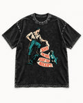 Pug Save the Day Keep the Receipt Hero Graphic Washed Tee in Black, flat lay product photo
