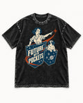 Pug Future with Pockets Space Pocket Graphic Washed Tee in Black, flat lay product photo