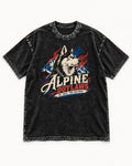 Husky Alpine Outlaws No Trail Too Polished Graphic Washed Tee in Black, flat lay product photo