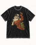 English Bulldog Kiss Later Frog Prince Graphic Washed Tee in Black, flat lay product photo