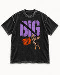 Chihuahua Big Small Has Say Diagonal Slash Graphic Washed Tee in Black, flat lay product photo