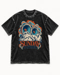 Shih Tzu Sunday in Stereo Retro Speaker Graphic Washed Tee in Black, flat lay product photo