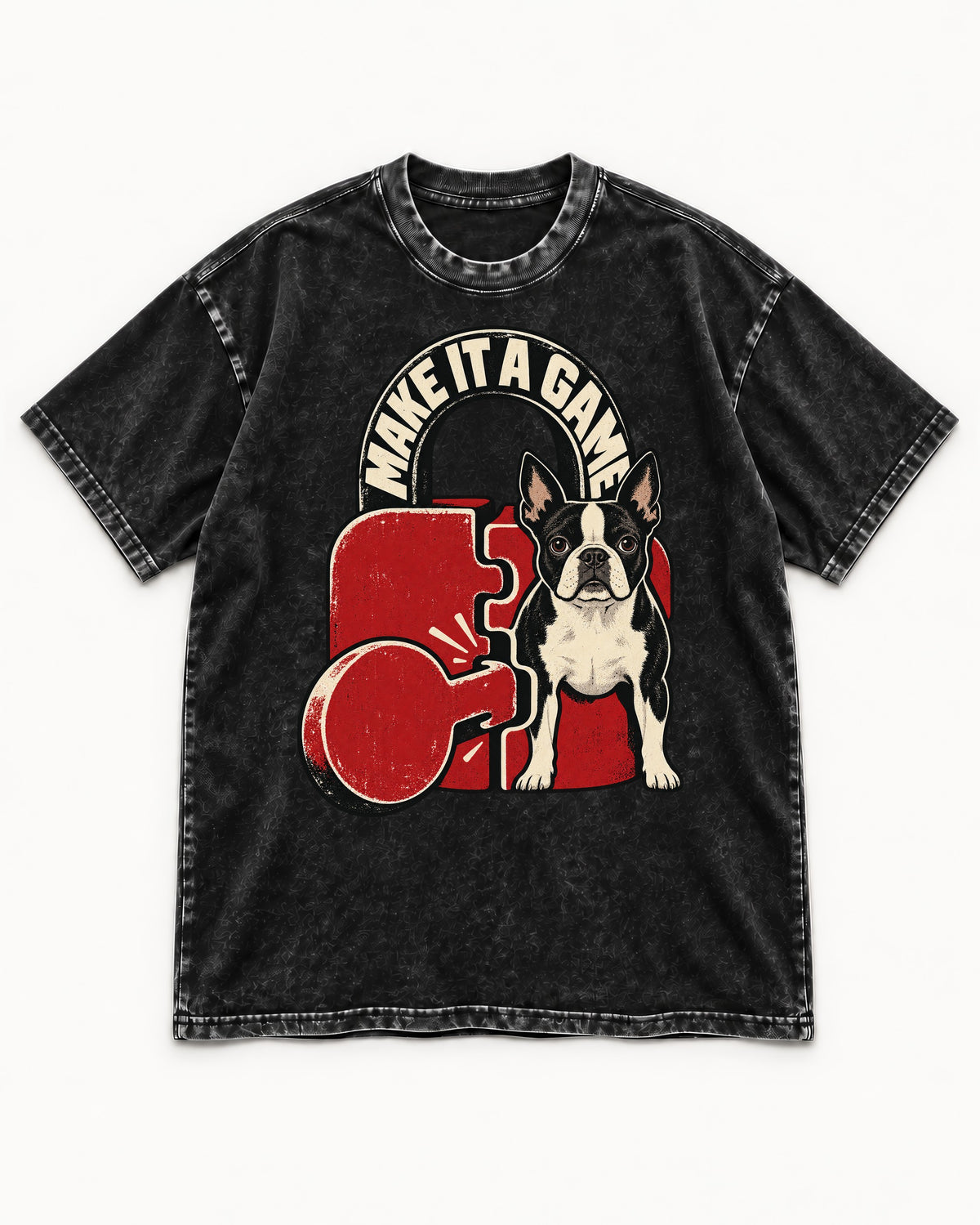 Boston Terrier Make It a Game Washed Tee in Black, flat lay product photo