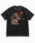 Labrador Retriever Wait Then Warmth Blanket Pause Graphic Washed Tee in Black, flat lay product photo