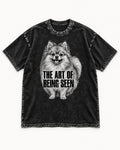 Pomeranian The Art of Being Seen Portrait Graphic Washed Tee in Black, flat lay product photo