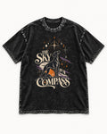 The Sky Is a Compass Celestial German Shorthaired Pointer Graphic Washed Tee in Black, flat lay product photo