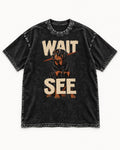 Wait See Rottweiler Seated Slash Graphic Washed Tee in Black, flat lay product photo