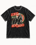 Shih Tzu Keep Your Center Retro Target Graphic Washed Tee in Black, flat lay product photo