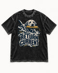 Return Current Water Retrieve Labrador Retriever Graphic Washed Tee in Black, flat lay product photo