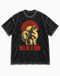 Pomeranian Meet Me at Noon Sunburst Graphic Washed Tee in Black, flat lay product photo