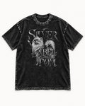 Pomeranian Silver Label Metallic Typography Graphic Washed Tee in Black, flat lay product photo